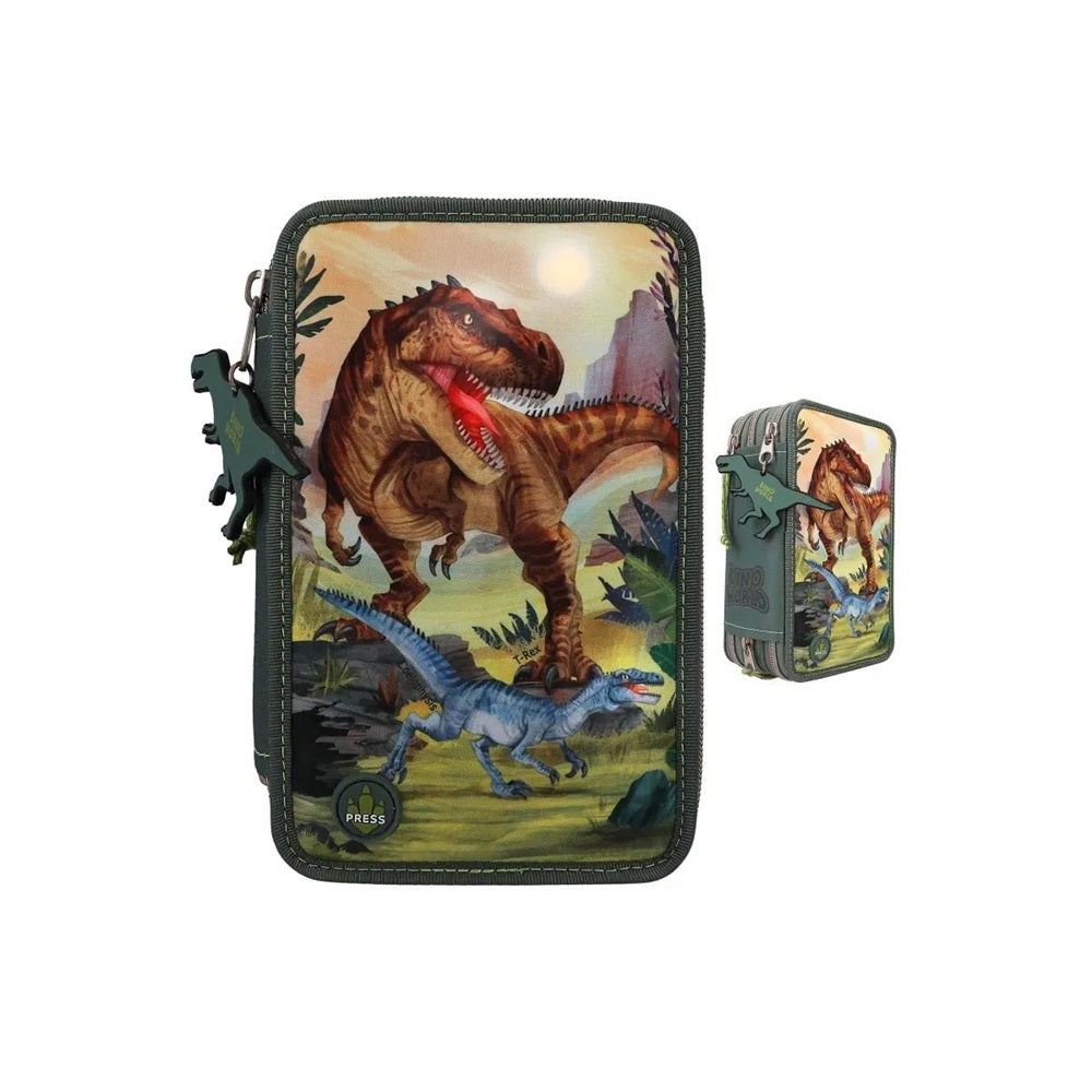 Estuche triple con luces led Dino World