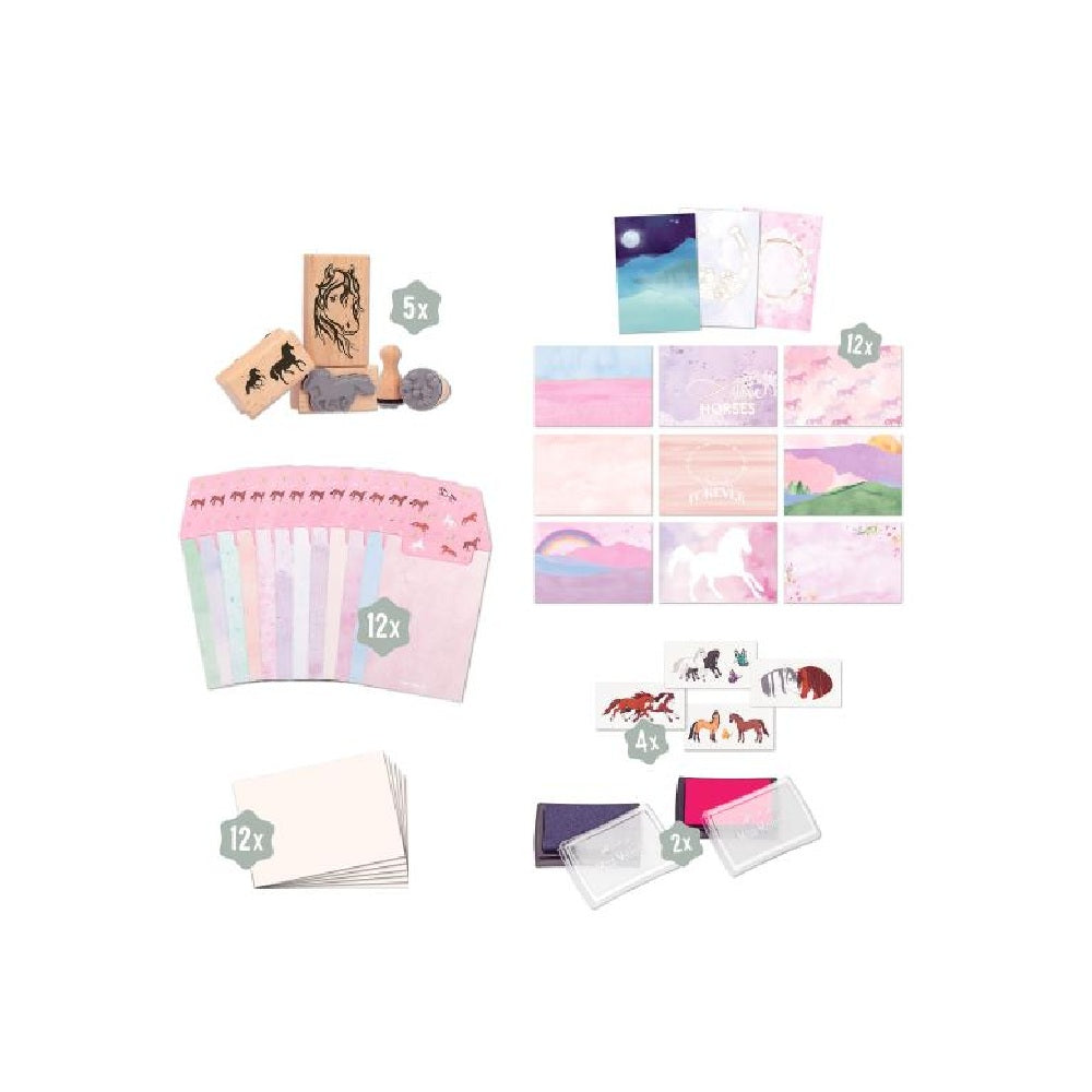 Set de cartas y sellos - Crea obras de arte en torno a los caballos