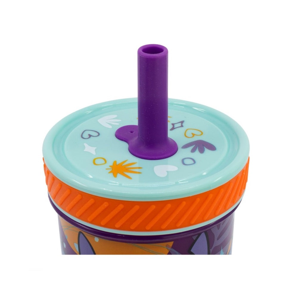 VASO CON BOMBILLA SILICONA ANTIVUELCO STITCH 370ML