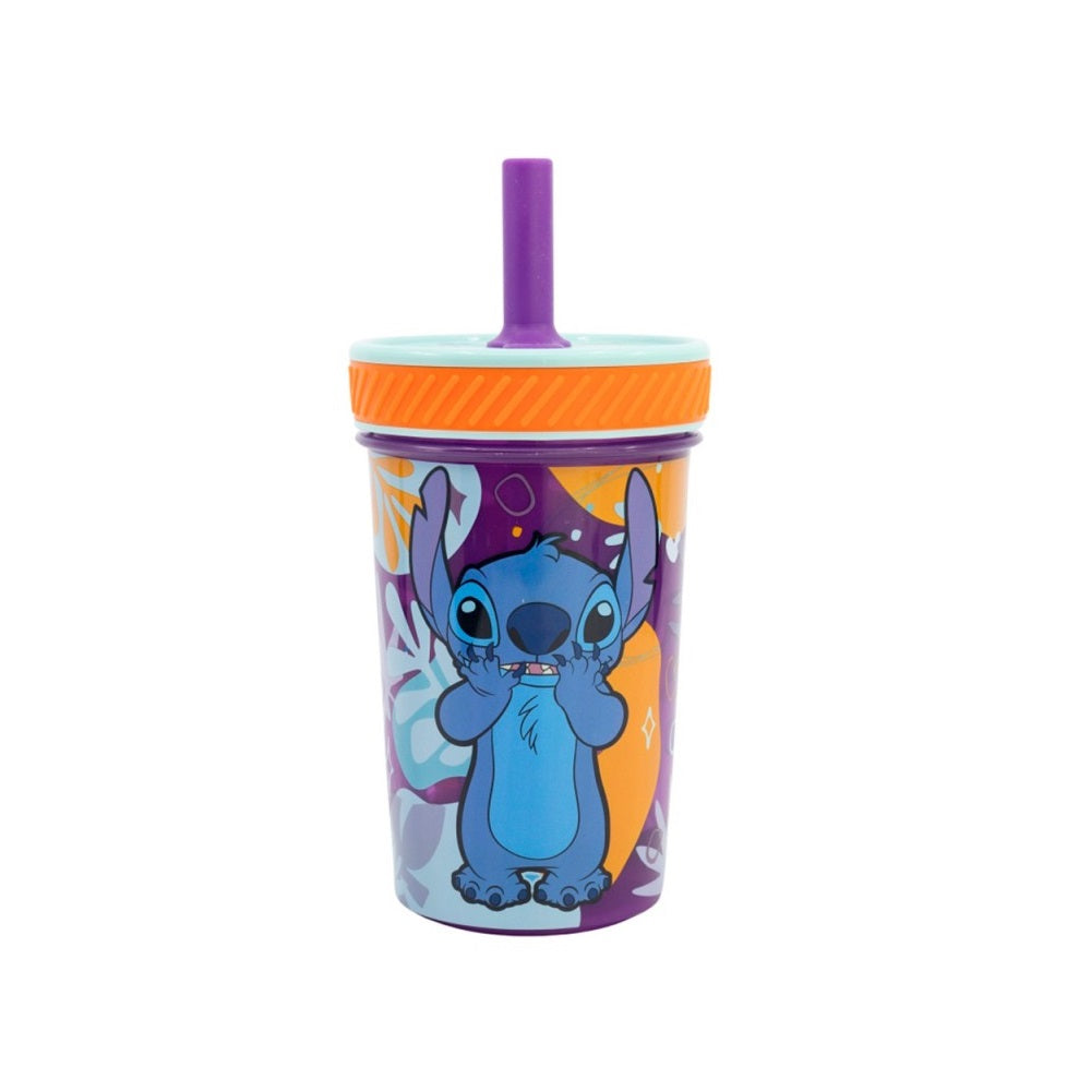 VASO CON BOMBILLA SILICONA ANTIVUELCO STITCH 370ML