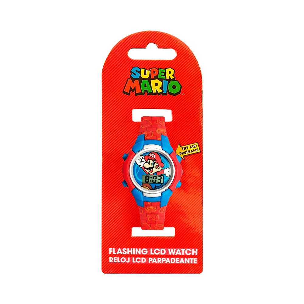 RELOJ SUPER MARIO LCD PARPADEANTE CORREA ROJA