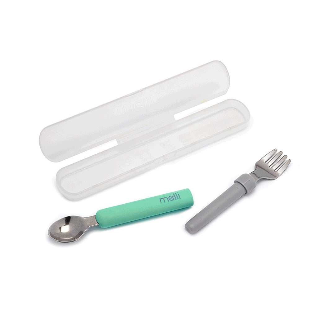 Set de cuchara y tenedor verde gris