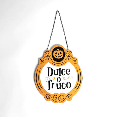 Señalética puerta "Dulce o truco" - "no hay dulces"