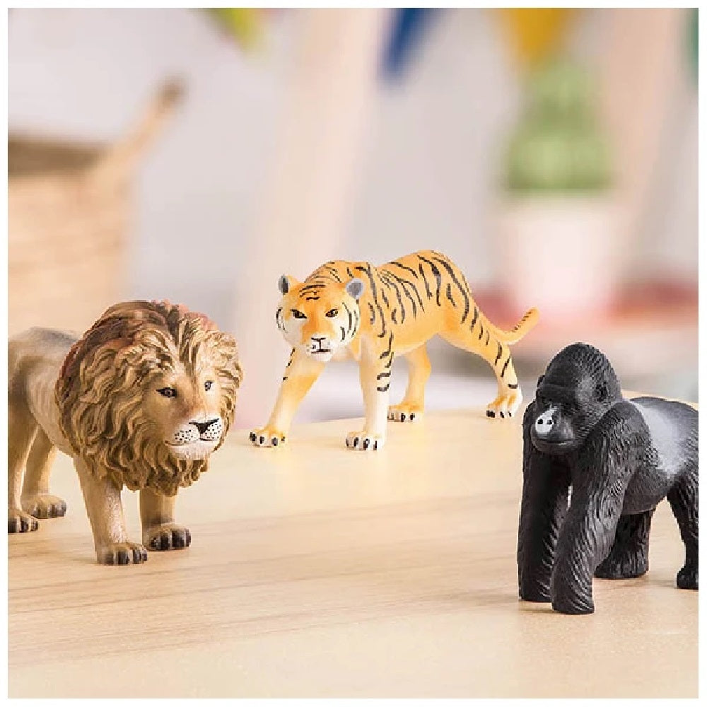 Animales de la jungla: León, tigre y gorila.