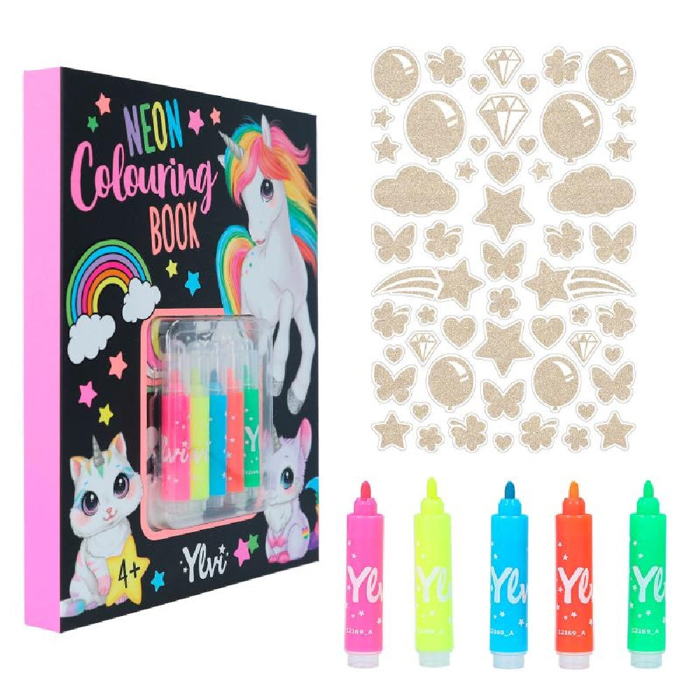 Libro para colorear con lapices de neon y sktickers