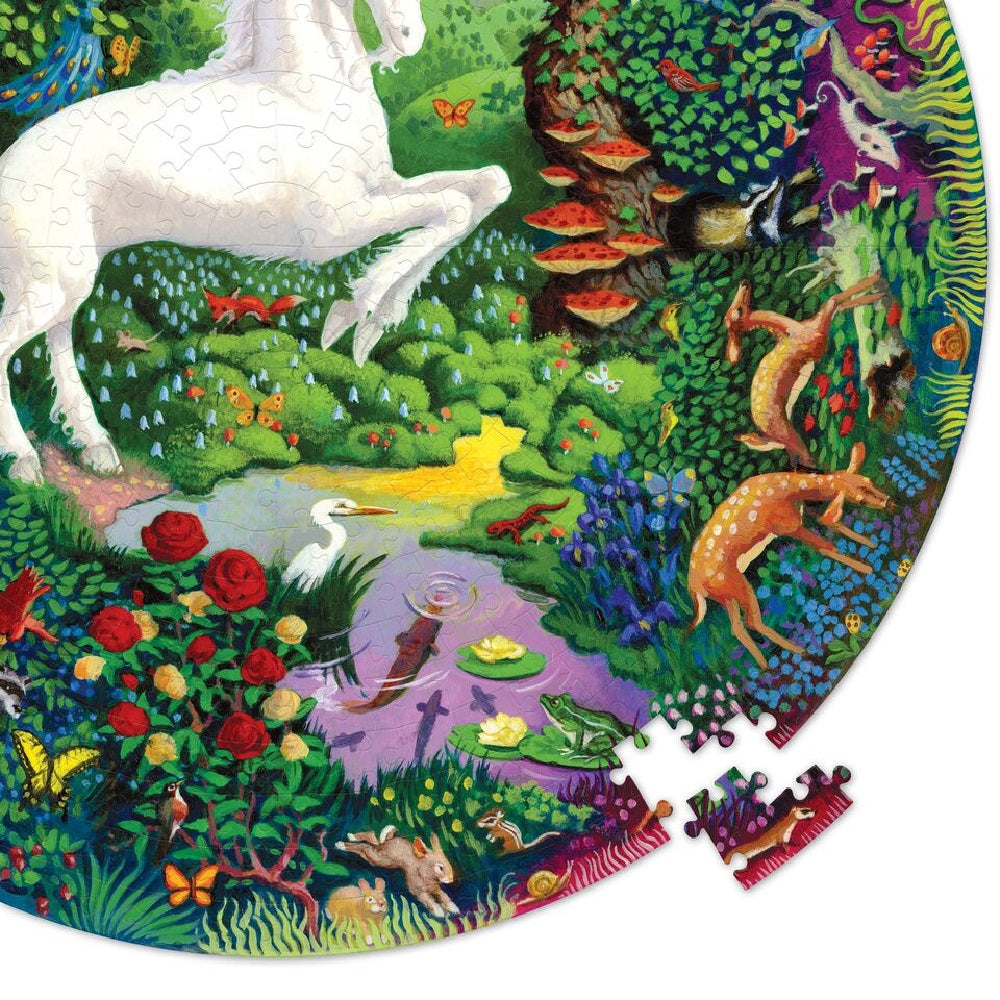Puzzle redondo 500 piezas unicornio en el jardín