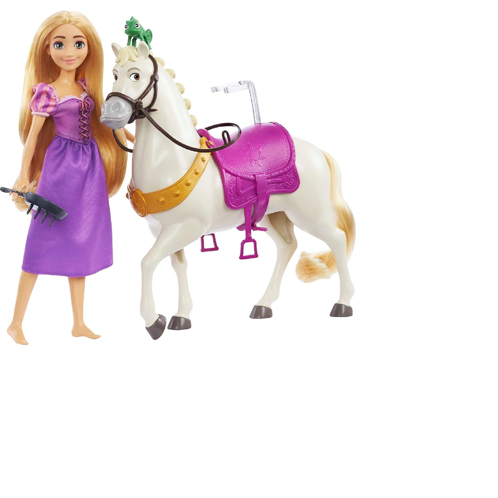 muñeca Rapunzel con caballo Maximus, figura de Pascal